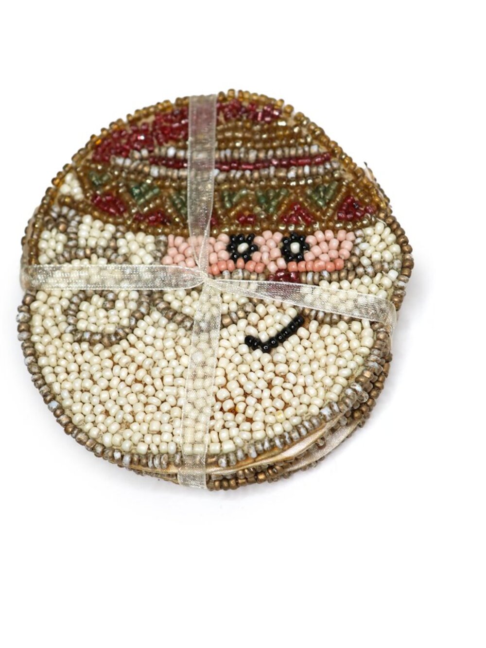 New Set of 4 Beaded Santa Claus Christmas Coasters Holiday Table Decor Gift